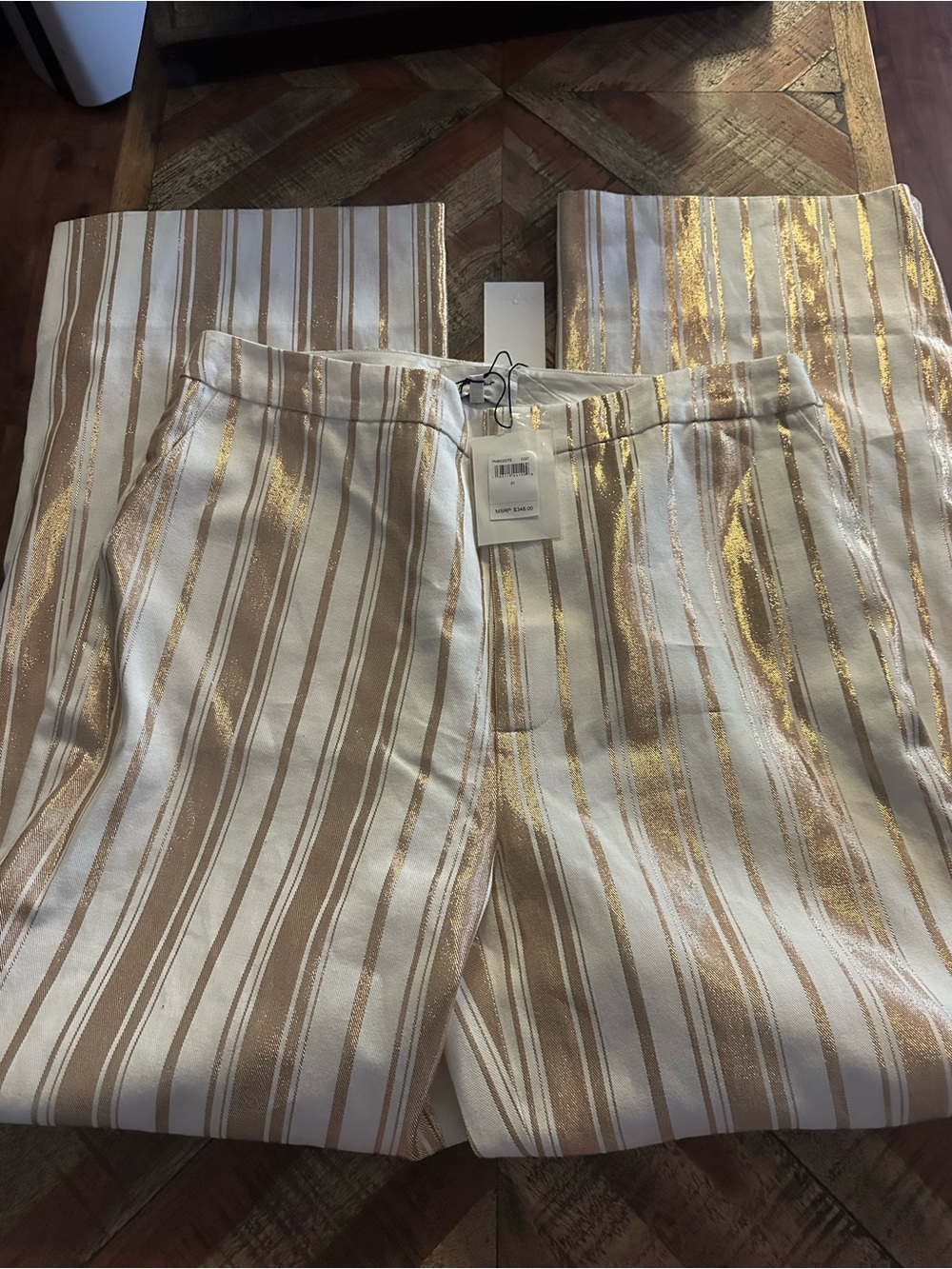 Women’s Gold-Striped Dress Pants - White & Tan